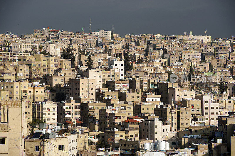 从Jabal al-Qala 'a山上俯瞰安曼的城市景观，约旦安曼